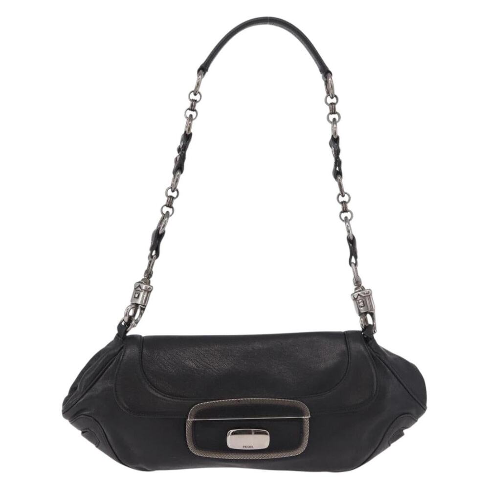 Prada Leather Chain Shoulder Bag Black